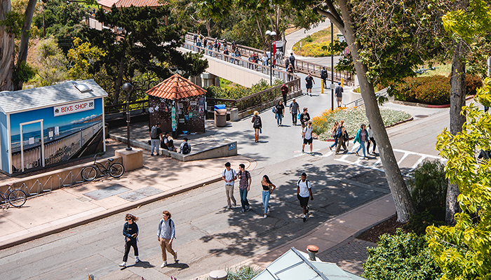 Students walking through campus